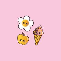 ijs room bloem appel afdrukken, vlak ontwerp schattig kawaii ijs room bloem appel, ijs room stickers vrij , kawaii snoep kunst, pictogrammen, folie ijs room, bevroren ijs room , kawaii bloemen ijs room appel vector