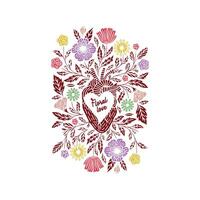 bloemen liefde afdrukken, symmetrisch botanisch hart met bloemen elementen, decoratief element voor Valentijnsdag dag kaarten, illustratie van kleurrijk bloemen in hart vorm geven aan, bloemen in horen t overhemd ontwerp, vector