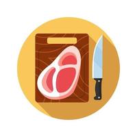steak op snijplank met mes plat ontwerp lange schaduw kleur icoon. biefstuk. vector silhouet illustratie