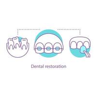 tandheelkundige restauratie concept icoon. stomatologie idee dunne lijn illustratie. tandheelkunde. tanden uitlijnen. fineren, beugels. vector geïsoleerde overzichtstekening