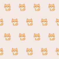 schattig kawaii kat karakter naadloos patroon. kinderachtig grappig textiel kleding stof afdrukken staal. tekenfilm positief kat dier gelukkig verjaardag geschenk omhulsel papier ontwerp vector