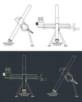 Mortier wapen systeem blauwdrukken vector