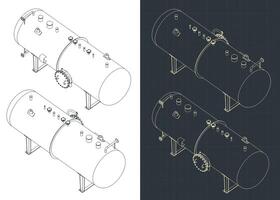 horizontaal druk tank isometrische blauwdrukken vector