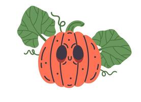 halloween spookachtig pompoen. hand- getrokken herfst vakantie groenten, schattig pompoen jack-o-lantern, halloween oogst groente vlak illustratie. halloween pompoen Aan wit vector