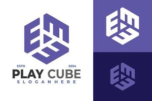 tripel e Speel kubus logo ontwerp symbool icoon illustratie vector