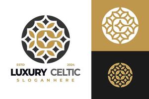 luxe brief c keltisch bloem logo ontwerp symbool icoon illustratie vector
