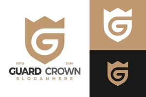 brief g schild bewaker kroon logo ontwerp symbool icoon illustratie vector