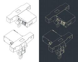 trolley voor brug kraan isometrische tekeningen vector