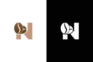 eerste brief n koffie logo sjabloon. brief n koffie winkel icoon, koffie merk, minimalistisch, modern geschikt voor koffie winkel logo sjabloon. vector