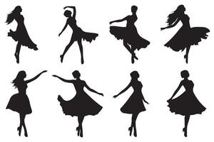 zwart silhouet van dansen meisjes Aan wit achtergrond vector