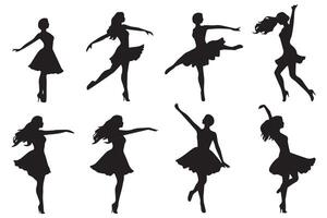 zwart silhouet van dansen meisjes Aan wit achtergrond vector