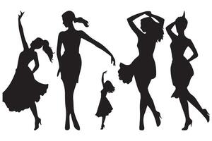 dansen meisje groep zwart silhouet vrouw figuur geïsoleerd over- wit achtergrond illustratie vector