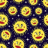 een patroon van geel zonnen met rood lippen en ogen vector