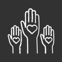 vrijwilligerswerk ervaring krijt icoon. vrijwilligers. helpende handen. stemmen. liefdadigheid. eenheid in verscheidenheid. geïsoleerde vector schoolbordillustratie