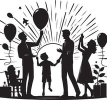 vieren ouders dag moment, silhouet, zwart kleur silhouet vector