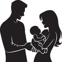 vieren ouders dag moment, silhouet, zwart kleur silhouet vector