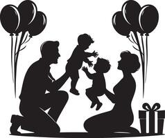 vieren ouders dag moment, silhouet, zwart kleur silhouet vector