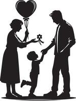 vieren ouders dag moment, silhouet, zwart kleur silhouet vector