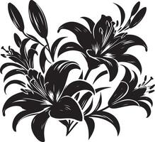 zwart silhouet van lelie bloemen, zwart kleur silhouet vector