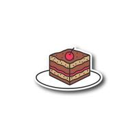 tiramisu-patch. taart met kers. kleur sticker. vector geïsoleerde illustratie
