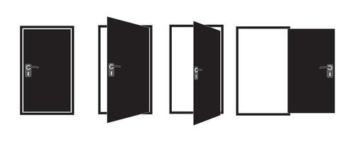 deur pictogrammen verzameling. open, dichtbij en op een kier deur. kantoor deuren, deuren verzameling. geopend Ingang deur reeks vlak stijl. vector
