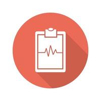 cardiogram klembord platte ontwerp lange schaduw pictogram. hart monitor. ecg. vector silhouet symbool