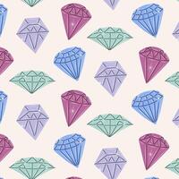 naadloos patroon van kleurrijk juwelen. edelstenen in hand- getrokken stijl. symbolen verzameling van diamanten, briljanten, kwarts, mineralen, Kristallen en edelstenen. tekening illustratie. vector