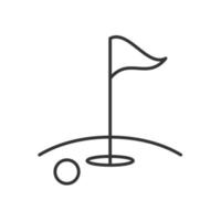 golfbaan lineaire pictogram. dunne lijn illustratie. golfbal, vlaggenstok in het gat. contour symbool. vector geïsoleerde overzichtstekening