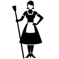 een schoonmaakster vrouw minutieus schoonmaak de kamer vlak stijl silhouet vector