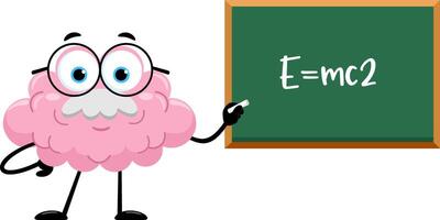 hersenen professor tekenfilm karakter in voorkant van schoolbord met formule vector