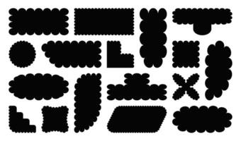 abstract golvend meetkundig vormen in modieus y2k retro stijl. zwart silhouet van gemakkelijk het formulier voor affiches. ontwerp van grafisch minimalistisch elementen, tekstveld. kaders van hedendaags brutaal kunst vector