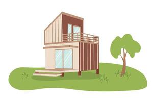 modulair huis. houten milieuvriendelijk modulair huis. nieuw modulair behuizing concept. modulair huizen buitenkant ontwerpen vector