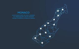 Monaco communicatie netwerk kaart. laag poly beeld van een globaal kaart met lichten in de het formulier van steden. kaart in de het formulier van een sterrenbeeld, dempen en sterren vector