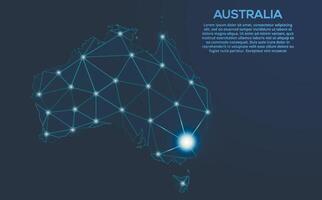 Australië communicatie netwerk kaart. laag poly beeld van een globaal kaart met lichten in de het formulier van steden. kaart in de het formulier van een sterrenbeeld, dempen en sterren vector