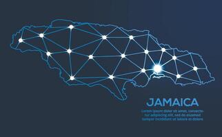 Jamaica communicatie netwerk kaart. laag poly beeld van een globaal kaart met lichten in de het formulier van steden. kaart in de het formulier van een sterrenbeeld, dempen en sterren vector