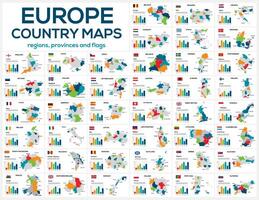 reeks van kaarten van de landen van Europa. beeld van globaal kaarten in de het formulier van Regio's Regio's van Europa landen. vlaggen van landen. tijdlijn infografisch. gemakkelijk naar Bewerk vector