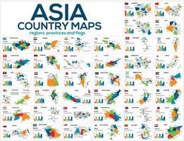 reeks van kaarten van de landen van Azië. beeld van globaal kaarten in de het formulier van Regio's Regio's van Azië landen. vlaggen van landen. tijdlijn infografisch. gemakkelijk naar Bewerk vector