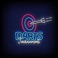 darts toernooi neon teken Aan steen muur achtergrond vector