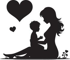 moeder en kind silhouet met wit achtergrond. moeder dag concept vector