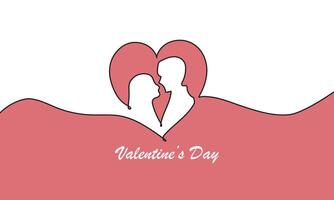 gelukkig Valentijn dag paar. doorlopend lijn roze hart vorm geven aan. illustratie vector
