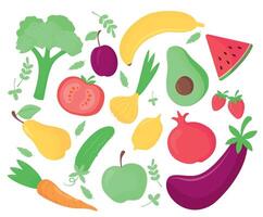 verzameling van vers fruit en groenten. illustratie van vers voedsel, ontwerp elementen geïsoleerd Aan wit achtergrond. illustratie set. vector