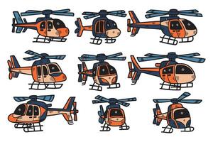 een serie van cartoonesk helikopter ontwerpen zijn getoond in een rij vector
