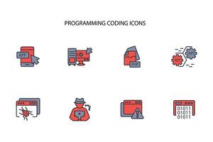 programmering codering icoon instellen..bewerkbaar slag.lineair stijl teken voor gebruik web ontwerp, logo.symbool illustratie. vector