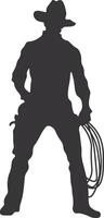 cowboy silhouet. cowboy rodeo met touw. geïsoleerd Aan wit achtergrond vector