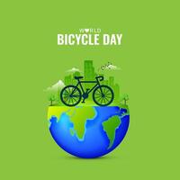 wereld fiets dag creatief uniek groen natuurlijk milieu eco vriendelijk concept idee ontwerp. Gaan groen en opslaan de omgeving. rijden fiets groen milieuvriendelijk wereld. groen energie, opslaan de aarde vector