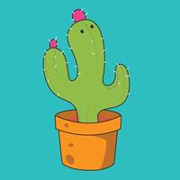 een tekenfilm tekening van een cactus met een bloem Aan het vector