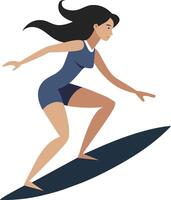 illustratie van een surfer meisje surfing Aan wit achtergrond gedaan in vlak stijl vector