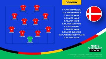 Denemarken Amerikaans voetbal team beginnend vorming. 2024 Amerikaans voetbal team in de rij gaan staan Aan gearchiveerd Amerikaans voetbal grafisch voor voetbal beginnend in de rij gaan staan ploeg. illustratie vector