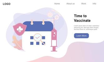 vaccinatie, tijd om te vaccineren en immunisatiecampagne. gezondheidszorg, medische behandeling en bescherming tegen virussen, ziekten en kwalen. platte vectorillustratie voor websjabloon, banner, infographics vector