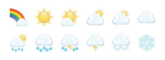 reeks van modern weer voorspelling pictogrammen met regenboog, wolk, zon, regenen, sneeuw, bliksem, wees gegroet. weer voorspelling pictogrammen geïsoleerd Aan wit achtergrond. vector